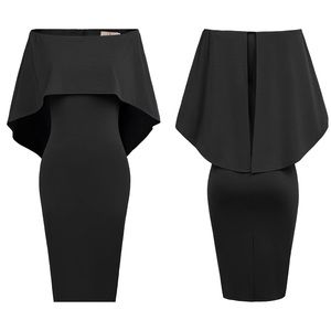 🟣 Off Shoulder Batwing Midi Cape Dress